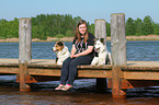 woman and 2 dogs